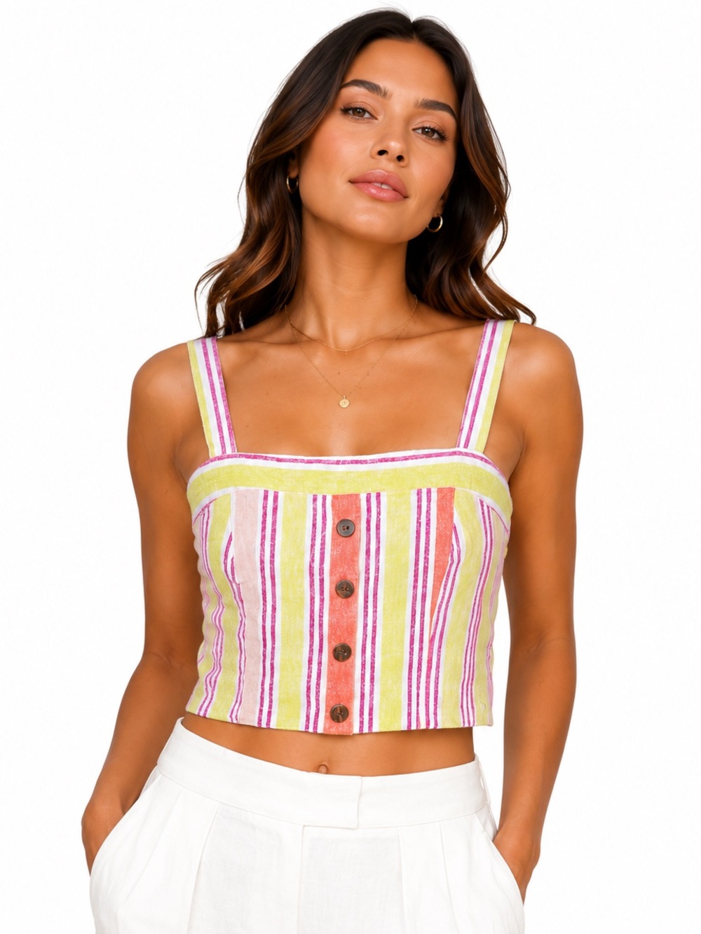 Band of Gypsies Striped Crop Top Size S Boho Summer Button Front